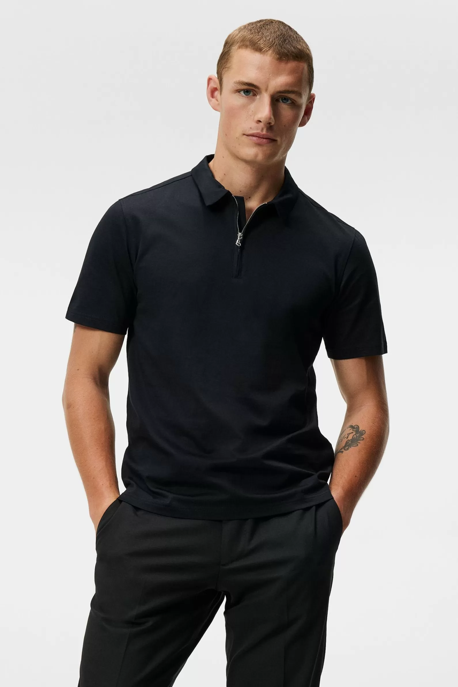 J.Lindeberg Asher Zip Ss Polo Shirt Black*MÄN Polotröjor