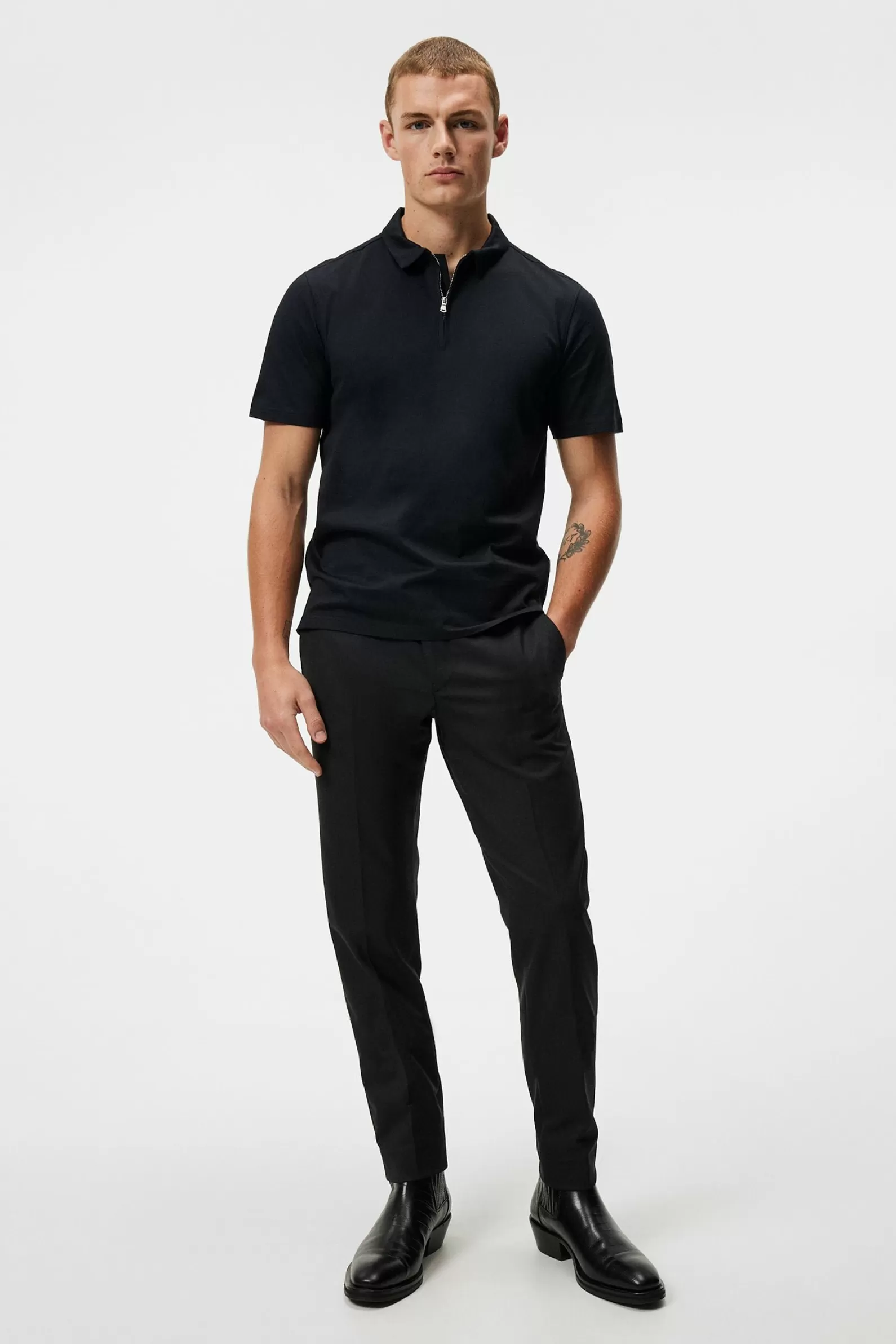 J.Lindeberg Asher Zip Ss Polo Shirt Black*MÄN Polotröjor