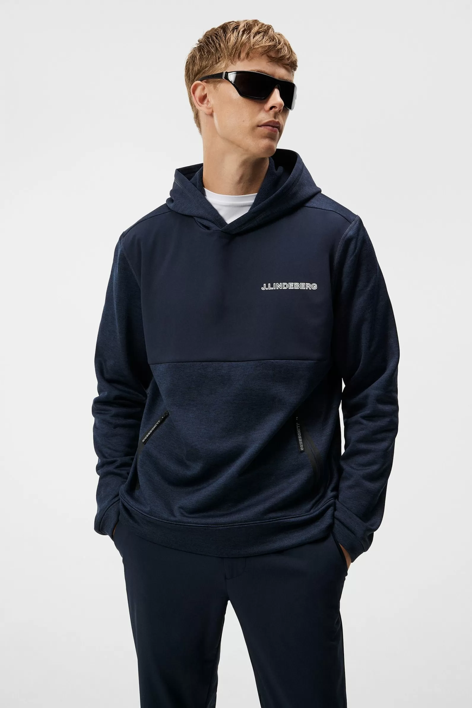 J.Lindeberg Brush Hood Navy Melange*MÄN Hoodies