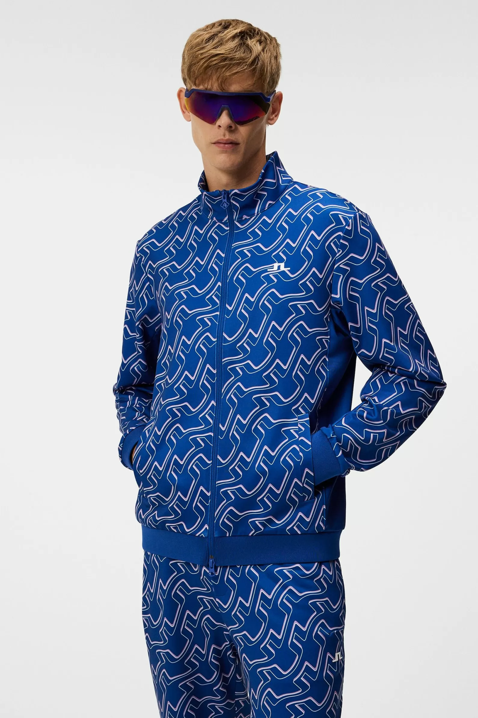 J.Lindeberg Callum Print Zip Jacket Outline Bridge Wave Blue*MÄN Bas- och mellanlager