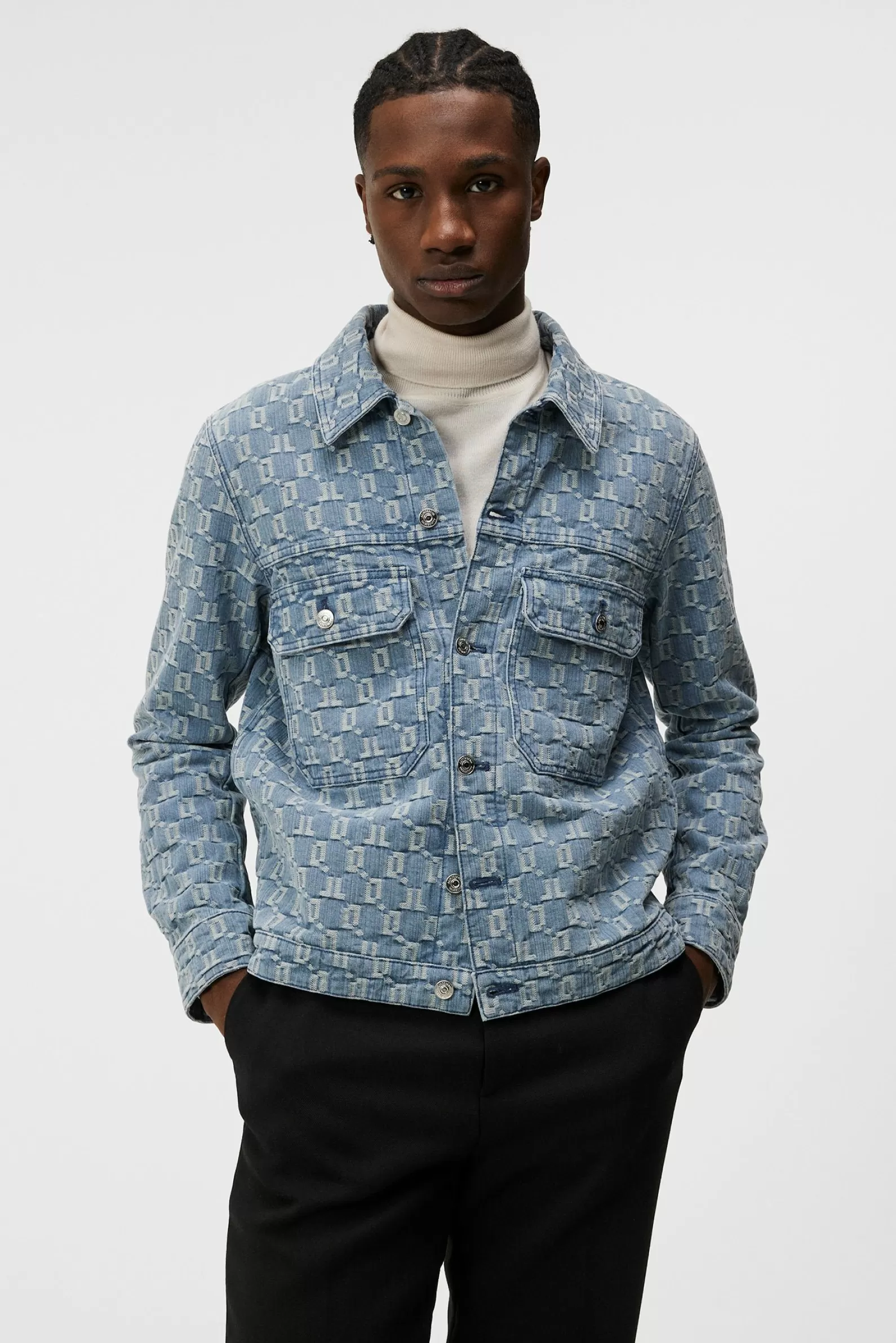 J.Lindeberg Cam Jacquard Denim Jacket Mid Blue*MÄN Jackor