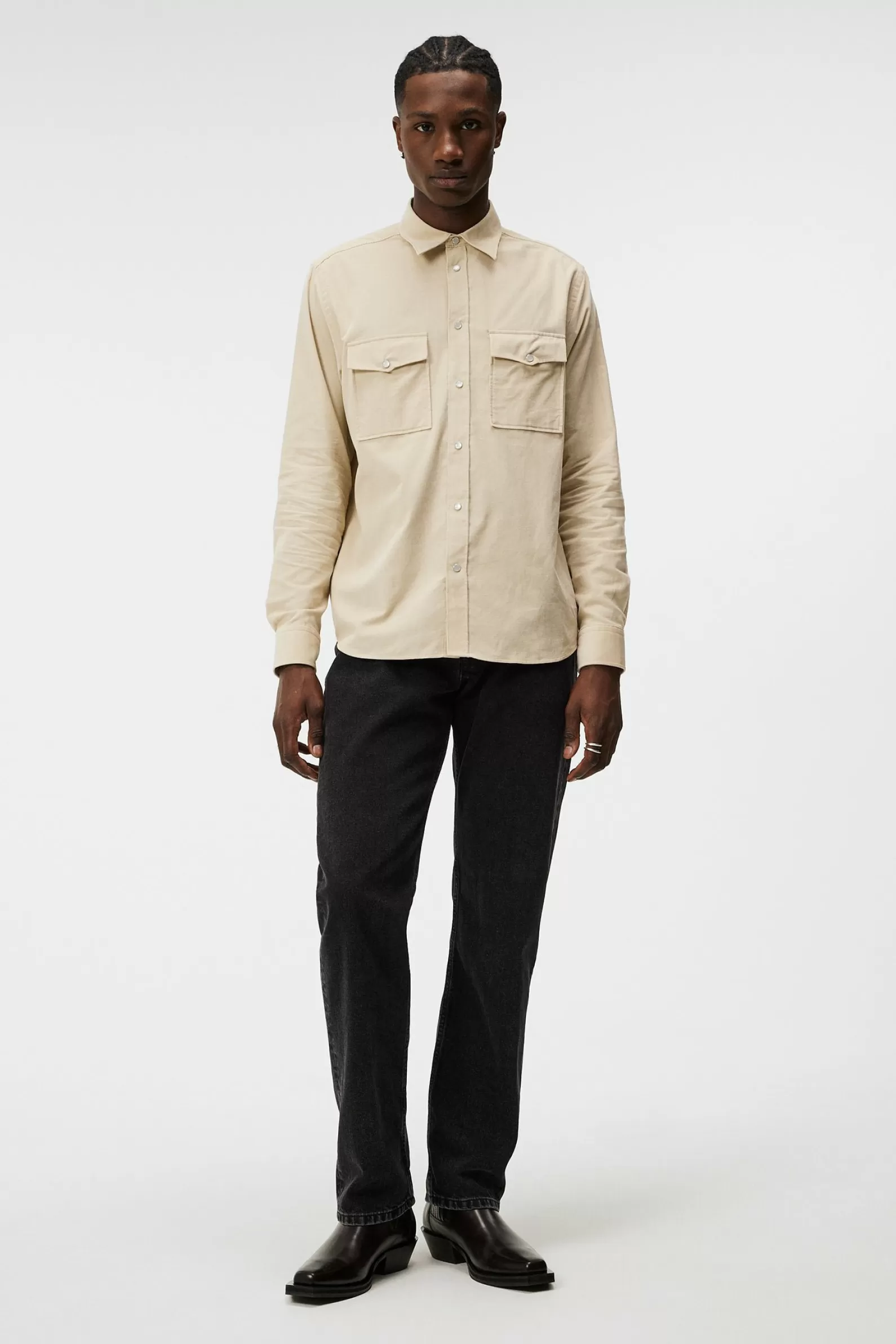 J.Lindeberg Carlos Reg Cord Shirt Oyster Gray*MÄN Skjortor