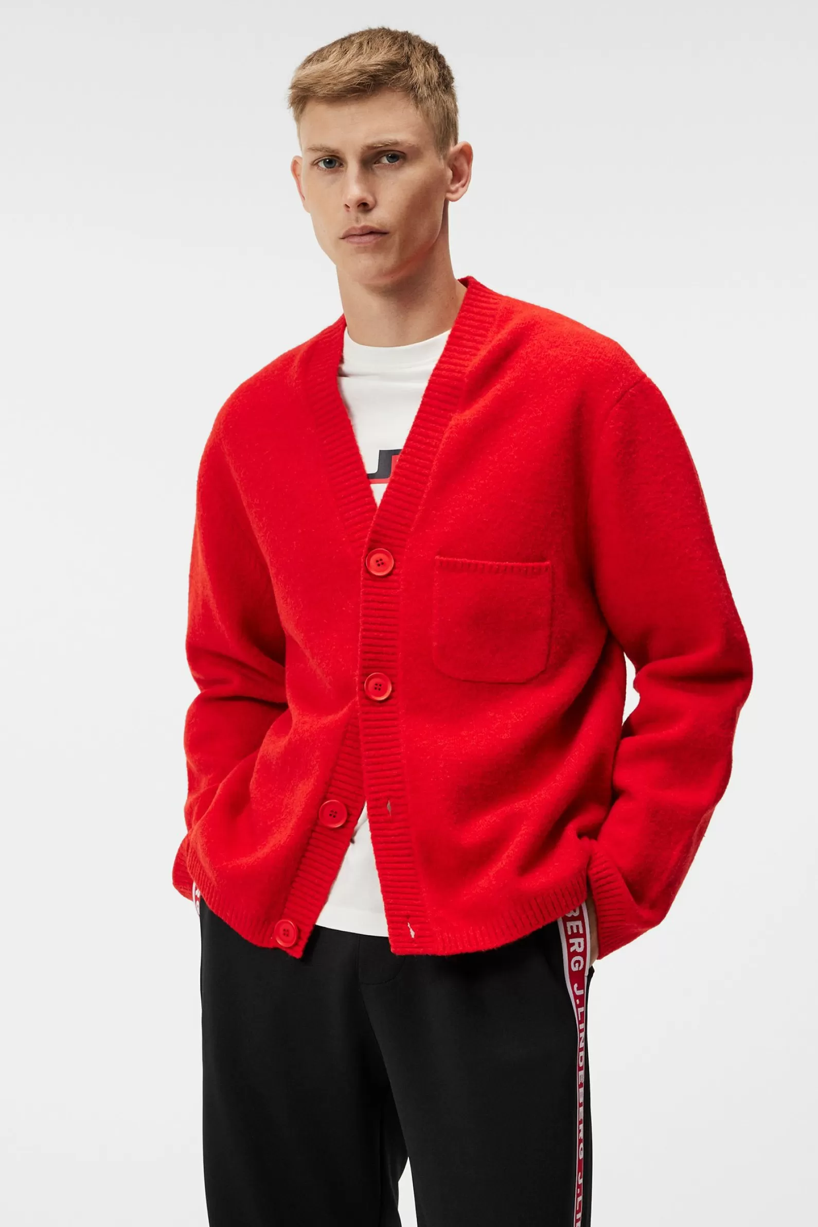 J.Lindeberg Clarke Knitted Cardigan Fiery Red*MÄN Stickat