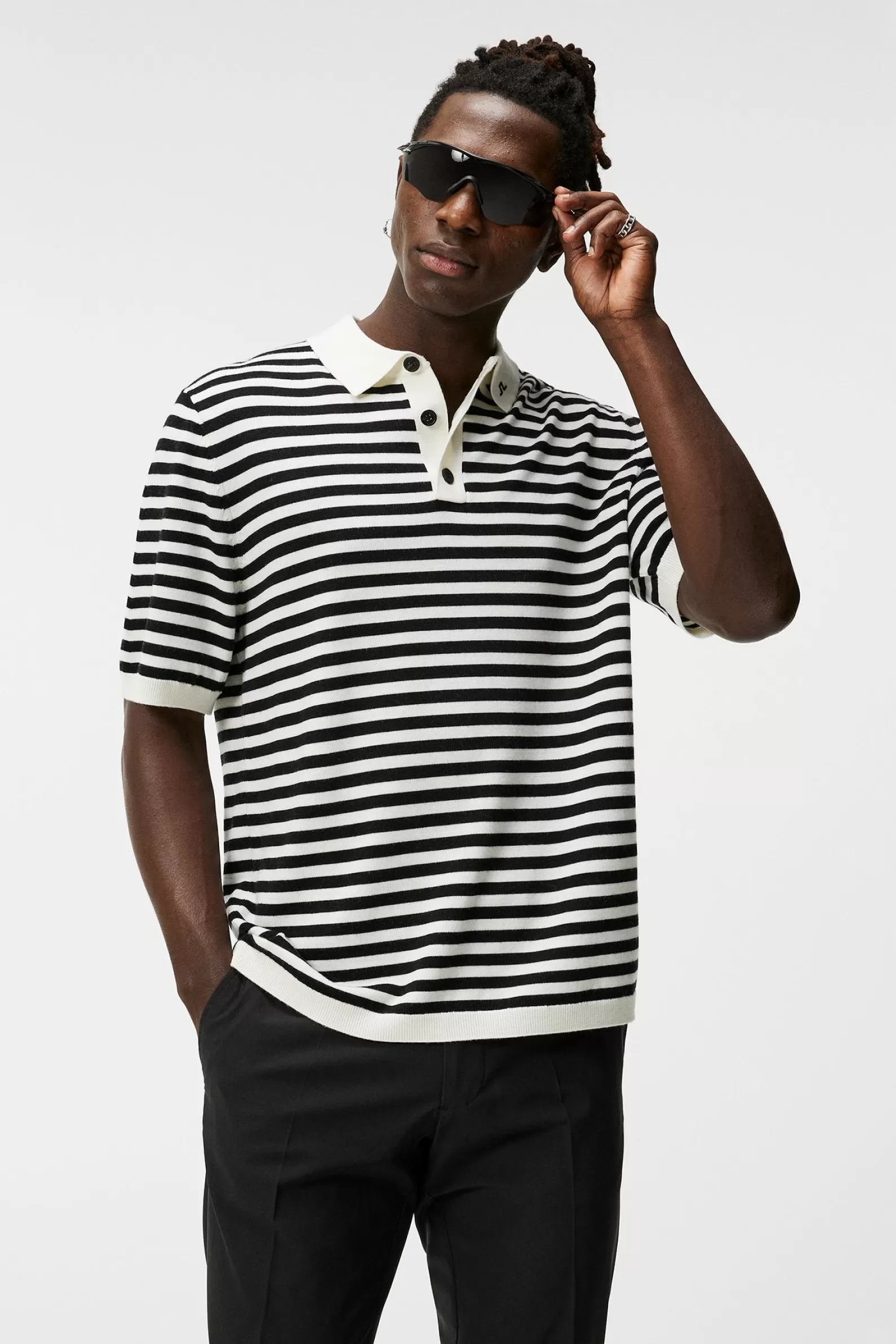 J.Lindeberg Darrell Stripe Loose Polo Black*MÄN Stickat | Polotröjor