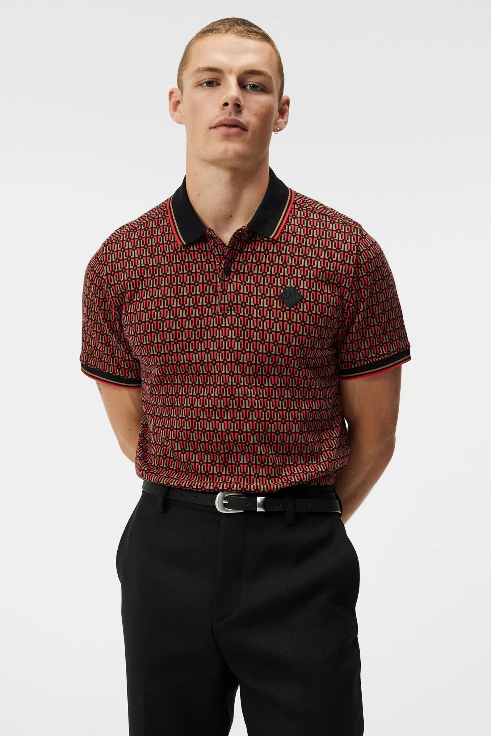 J.Lindeberg Deklan Jacquard Polo Black*MÄN Polotröjor