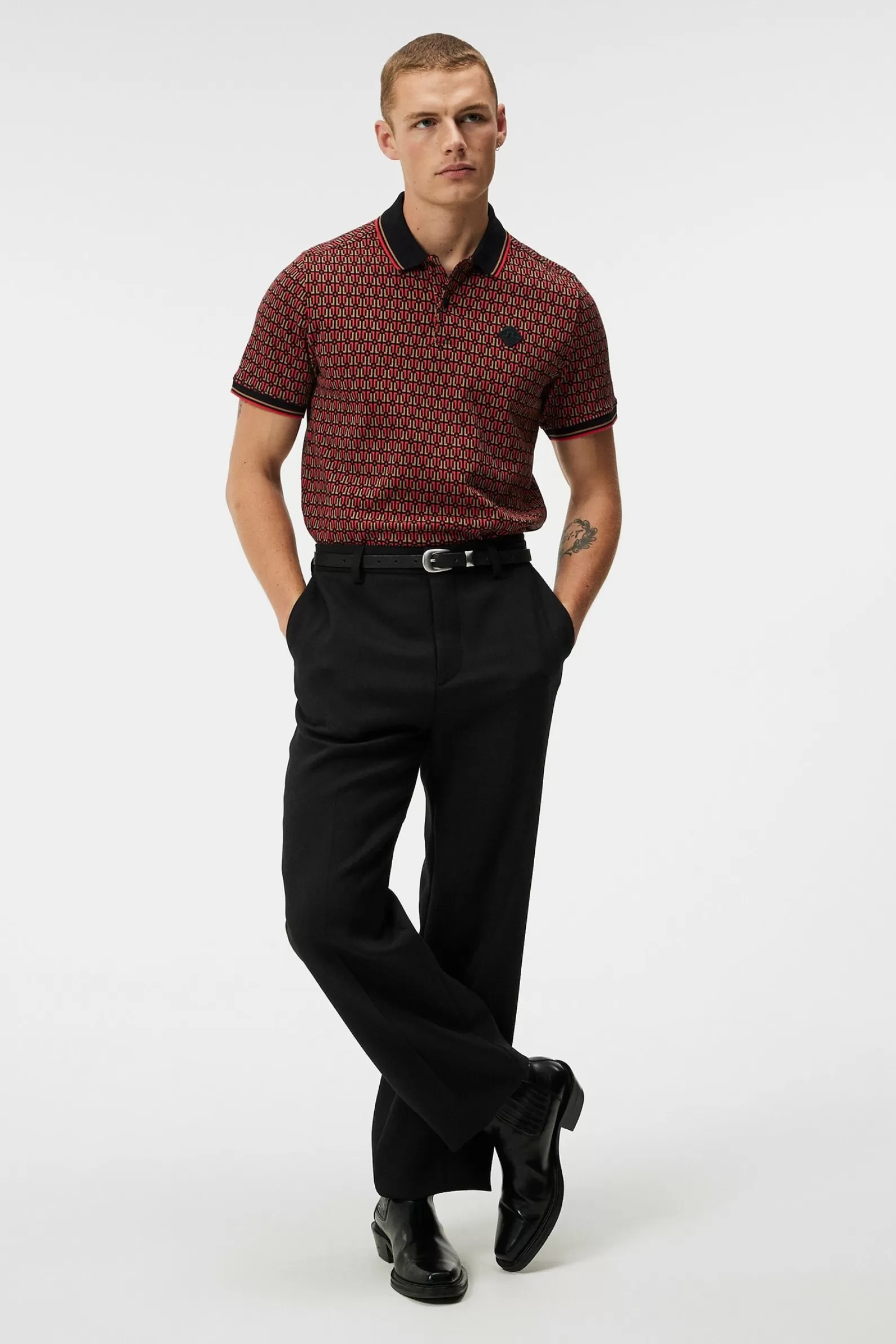 J.Lindeberg Deklan Jacquard Polo Black*MÄN Polotröjor