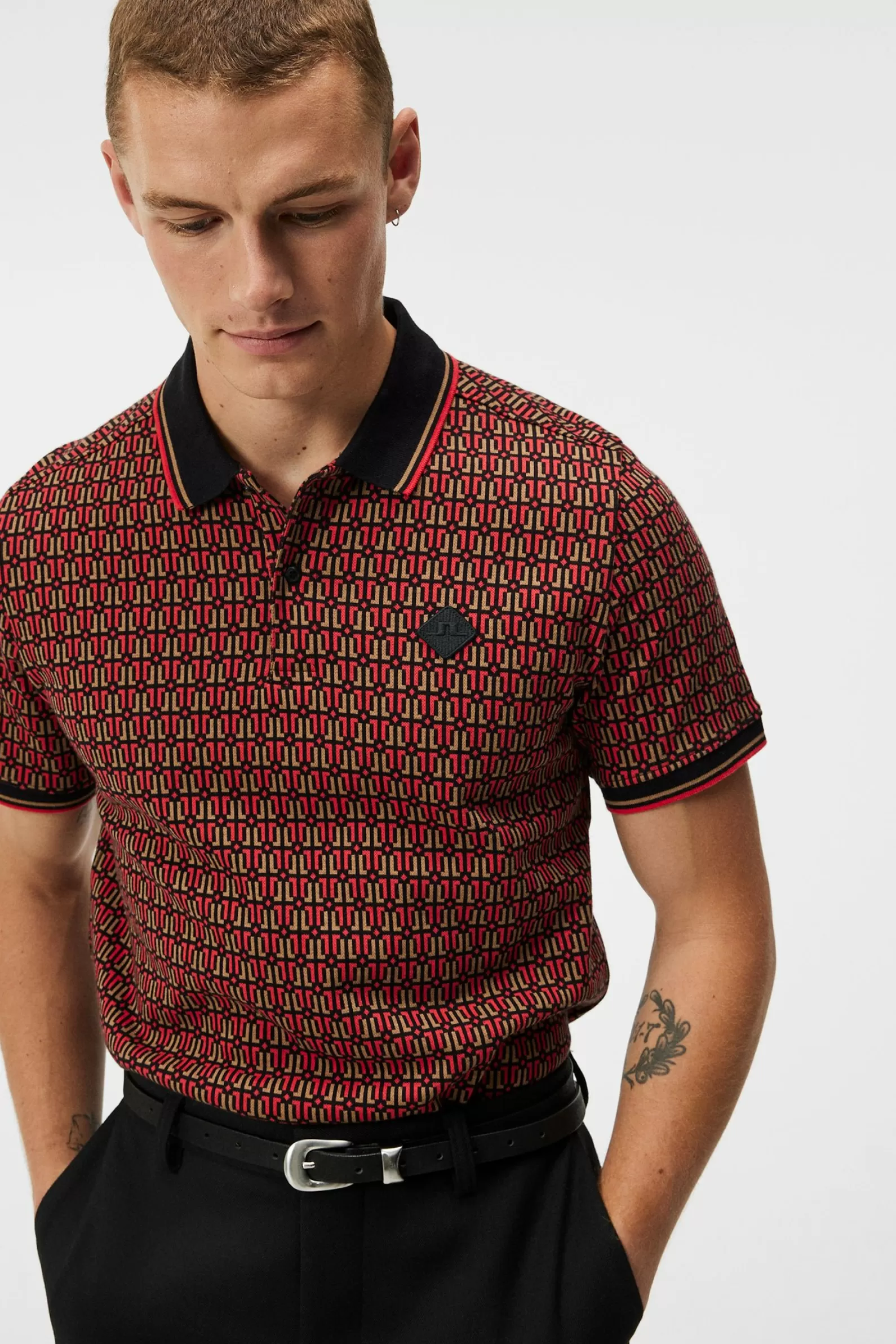 J.Lindeberg Deklan Jacquard Polo Black*MÄN Polotröjor