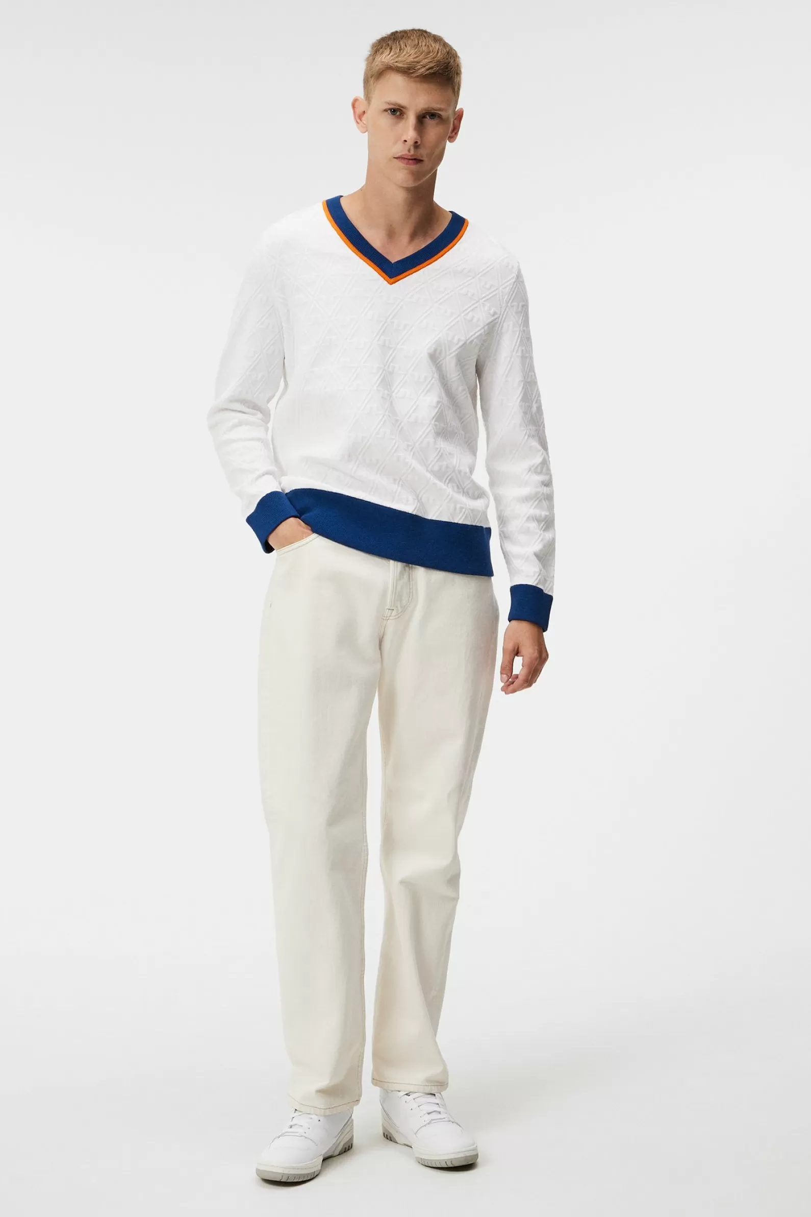 J.Lindeberg Finely Knitted Sweater White*MÄN Stickat