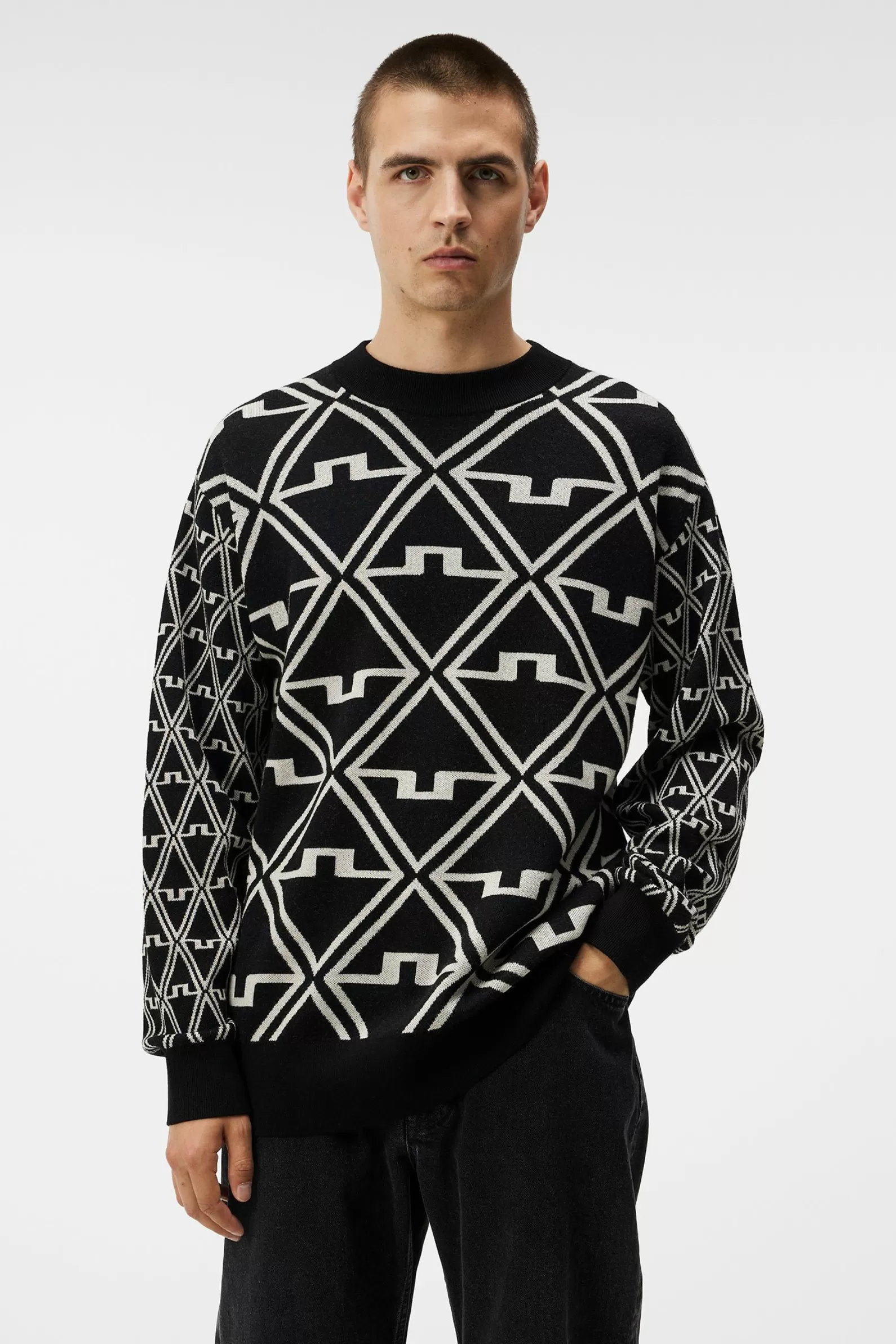 J.Lindeberg Isaac Jacquard Knitted Sweater Black*MÄN Stickat