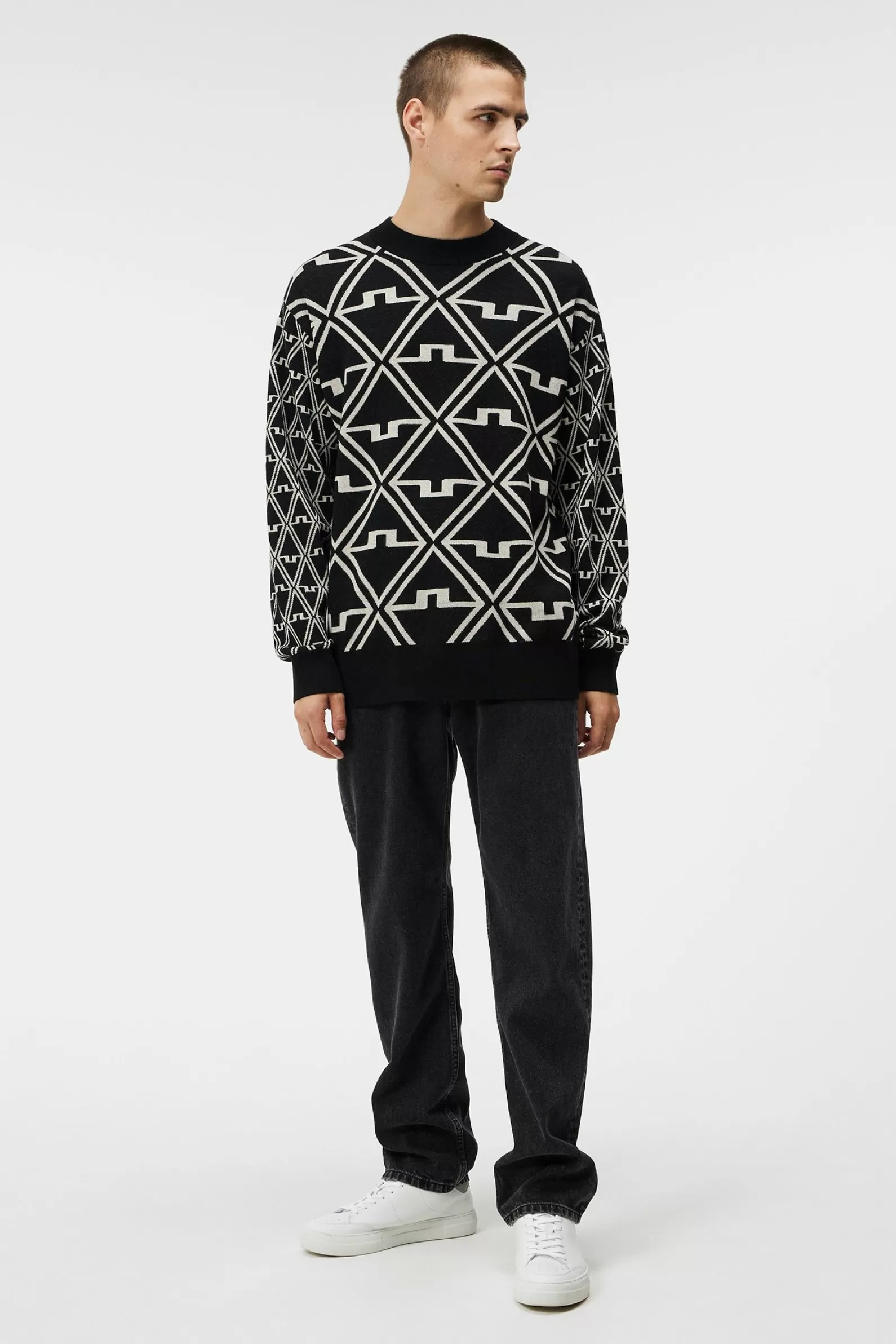 J.Lindeberg Isaac Jacquard Knitted Sweater Black*MÄN Stickat