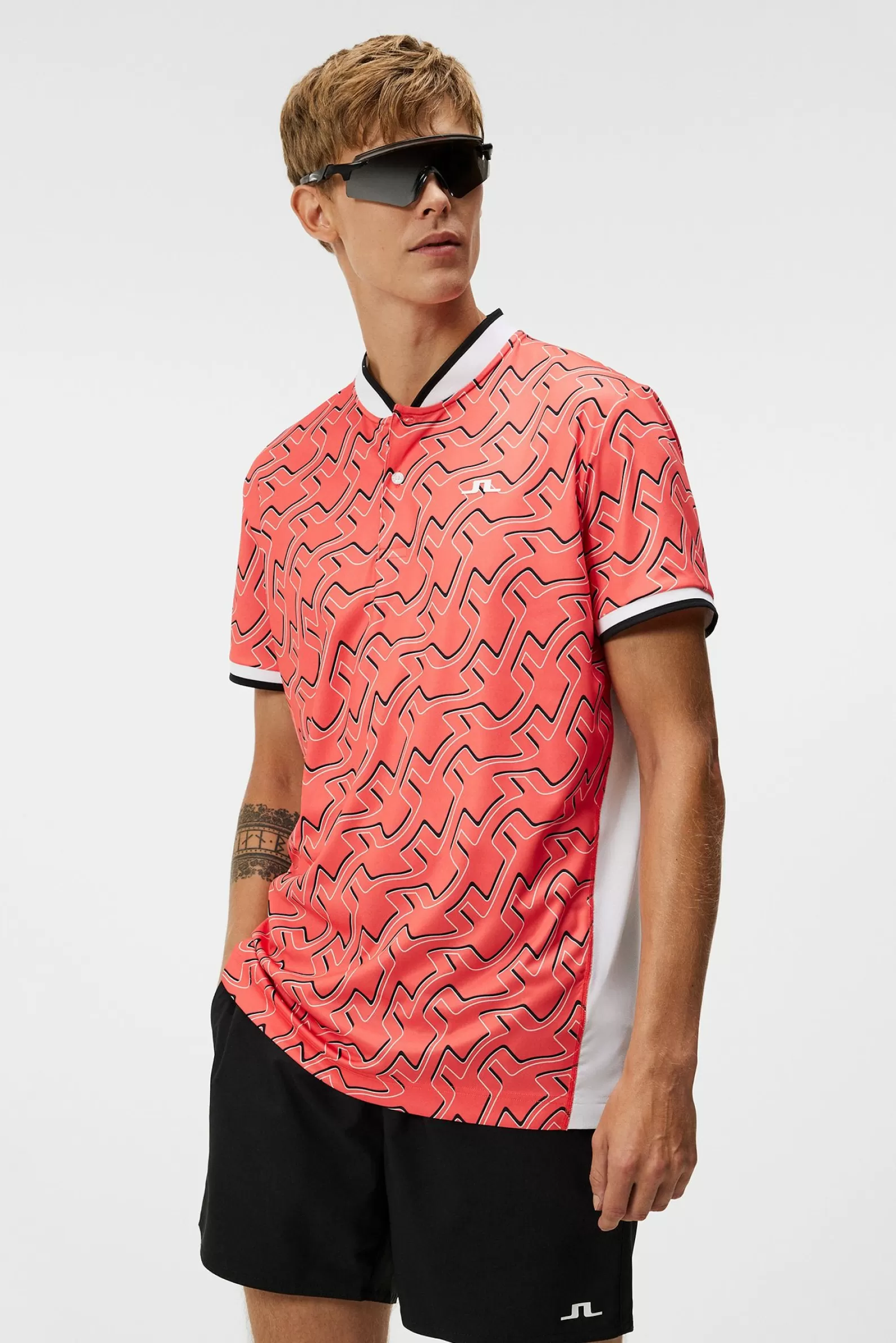 J.Lindeberg Jensen Print Reg Fit Polo Outline Bridge Wave Coral*MÄN Polotröjor