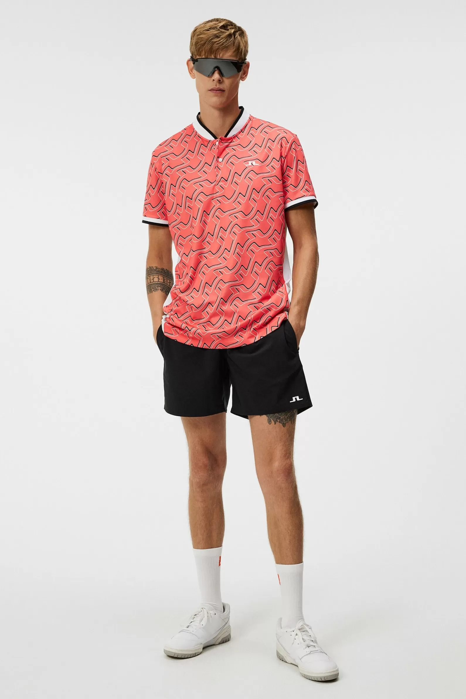 J.Lindeberg Jensen Print Reg Fit Polo Outline Bridge Wave Coral*MÄN Polotröjor