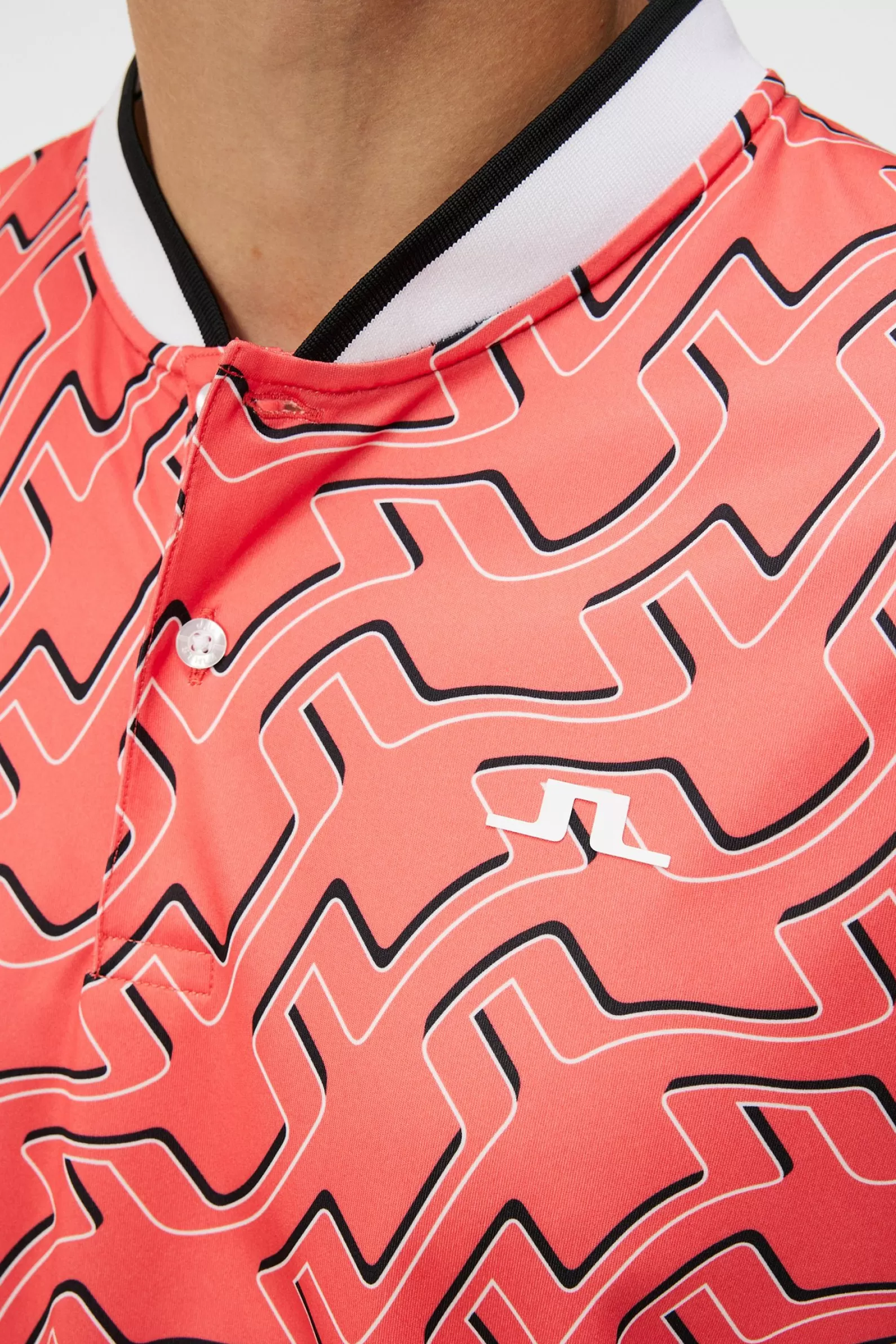 J.Lindeberg Jensen Print Reg Fit Polo Outline Bridge Wave Coral*MÄN Polotröjor