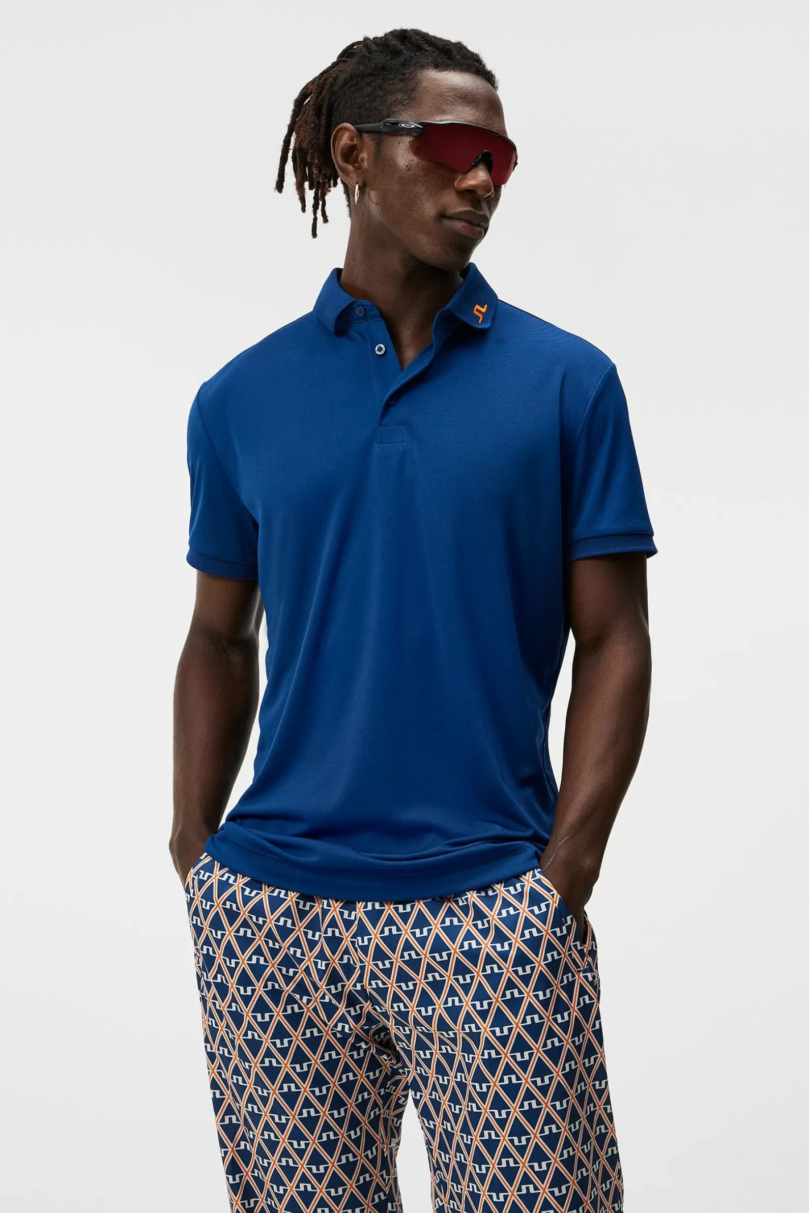 J.Lindeberg Kv Regular Fit Print Polo Estate Blue Diamond*MÄN Polotröjor