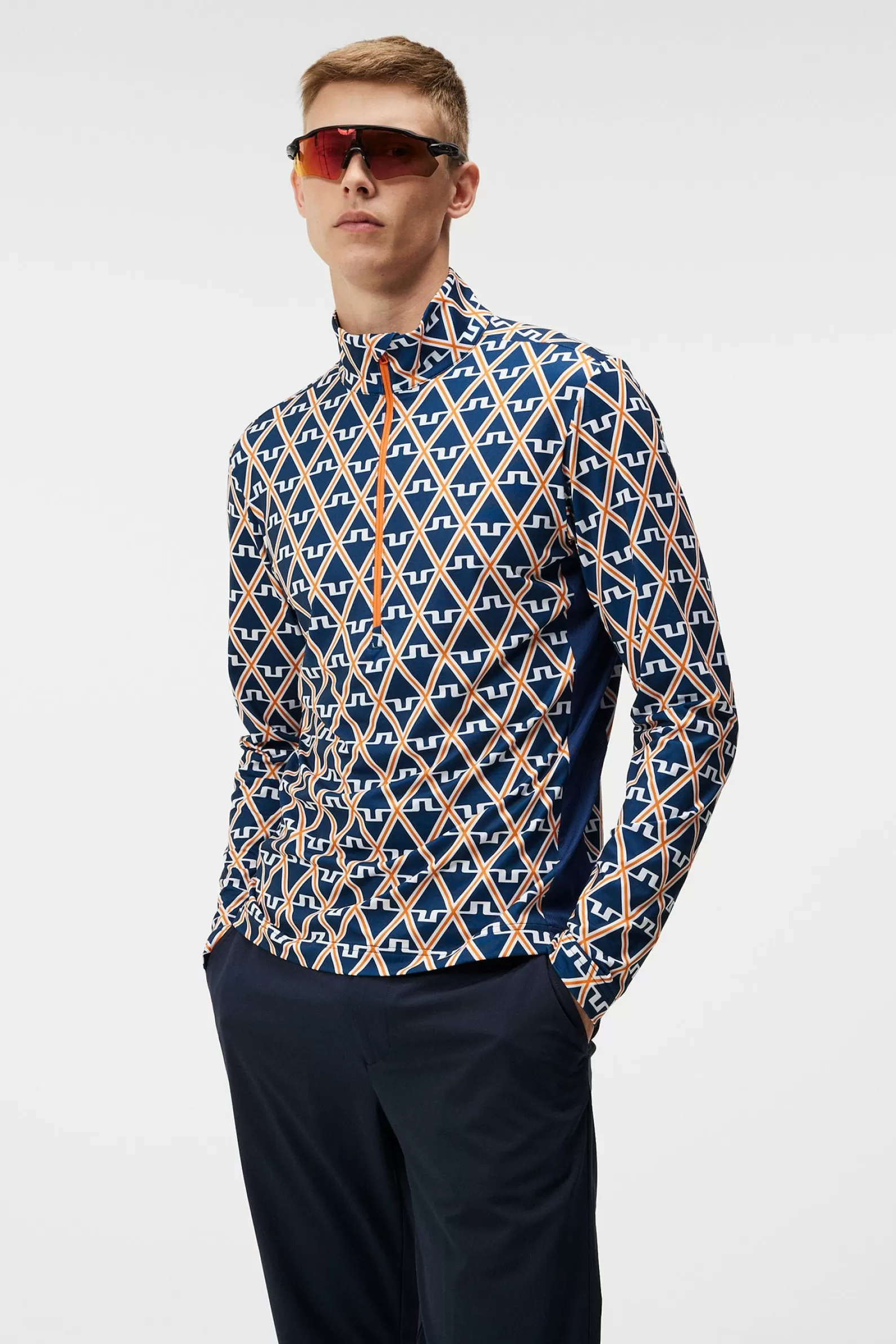 J.Lindeberg Luke Print Half Zip Mid Layer Estate Blue Diamond*MÄN Bas- och mellanlager