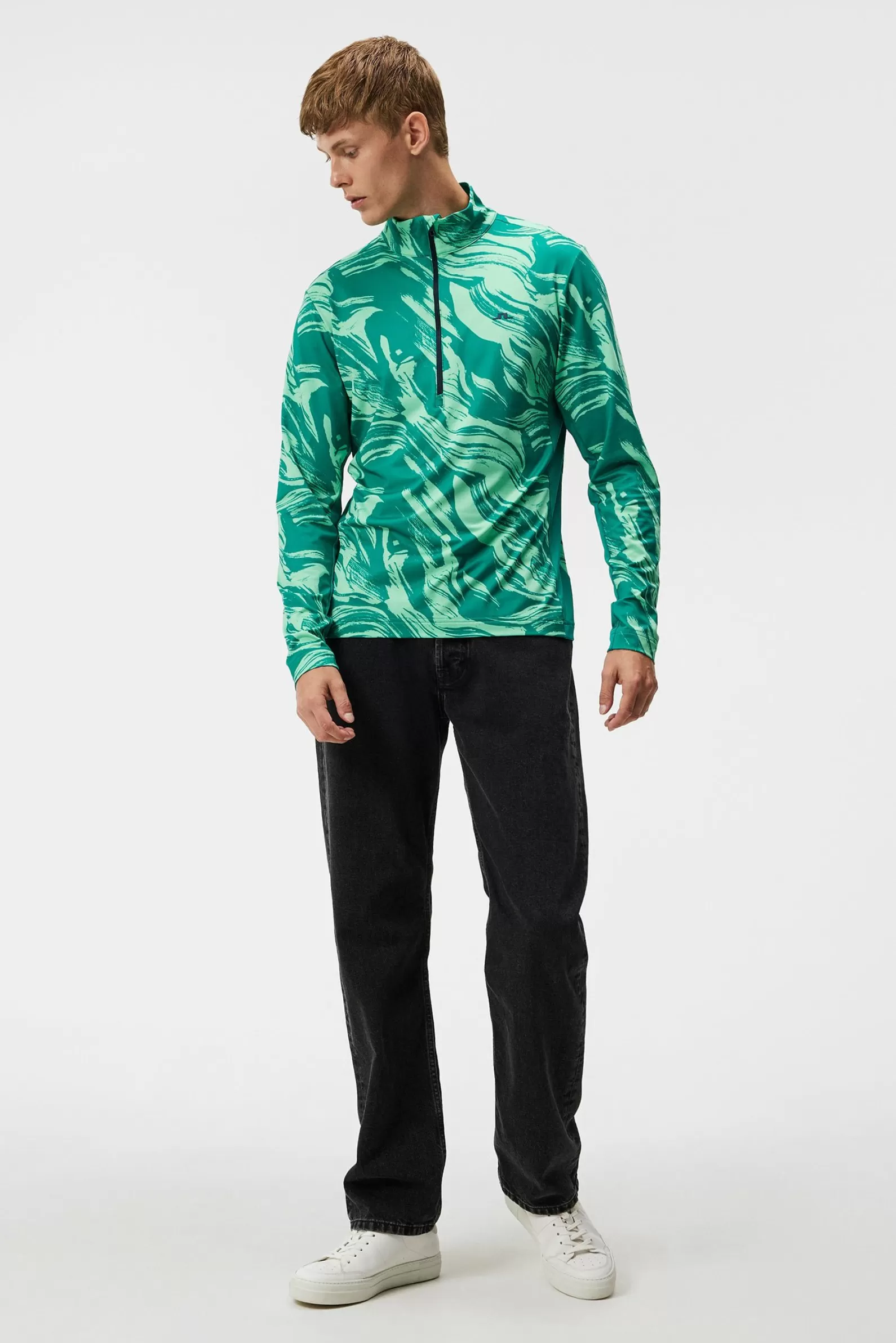 J.Lindeberg Luke Print Half Zip Mid Layer Green Valley*MÄN Bas- och mellanlager