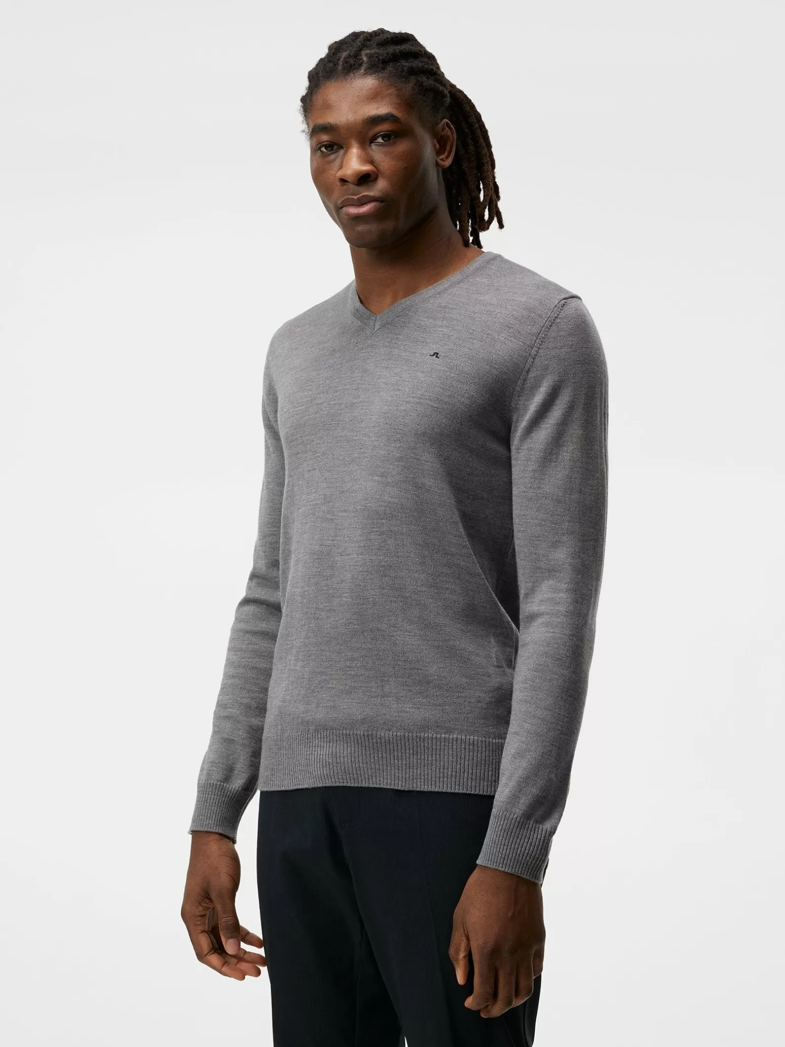 J.Lindeberg Lymann Merino V-Neck Sweater Grey Melange*MÄN Stickat