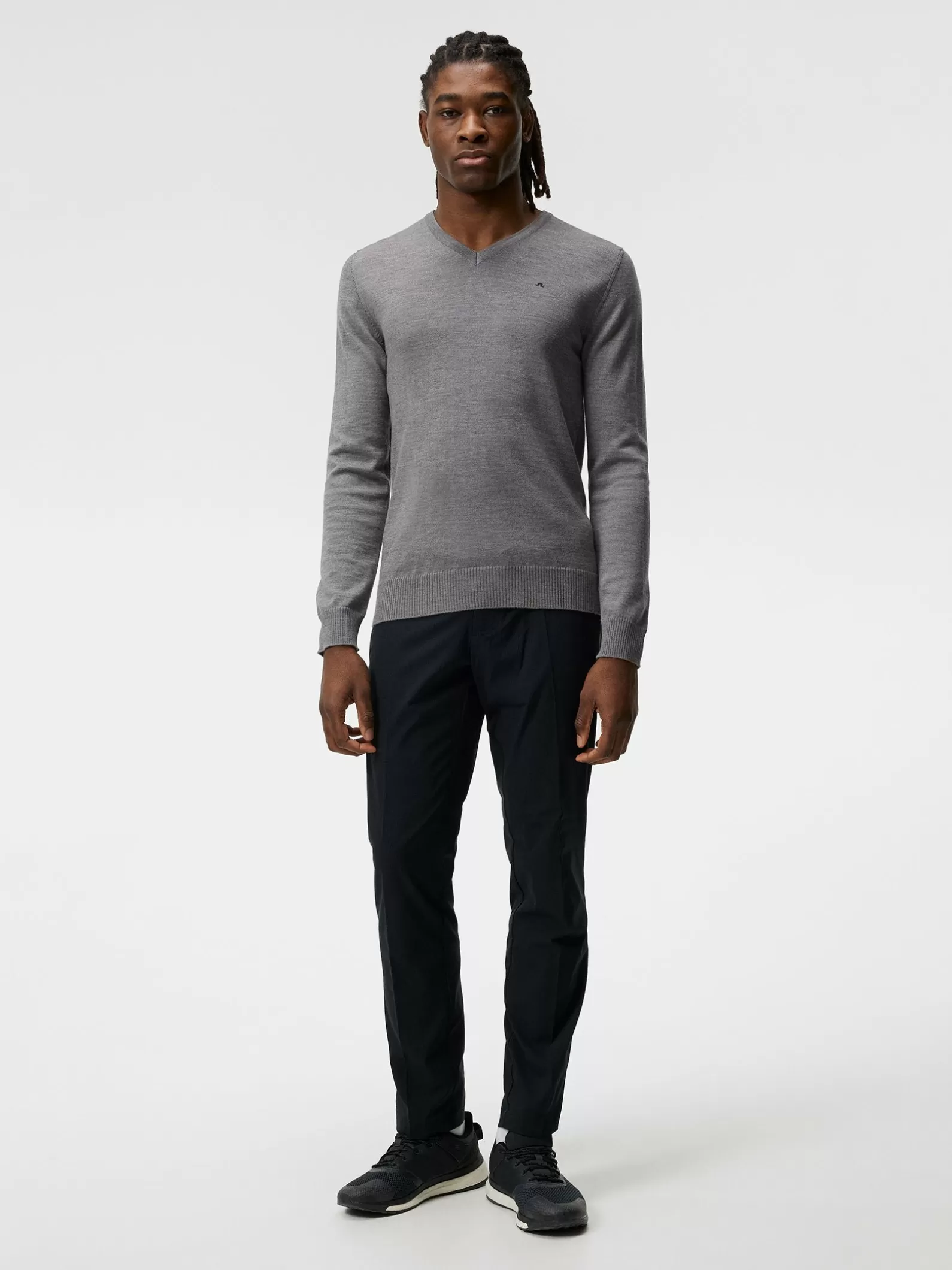 J.Lindeberg Lymann Merino V-Neck Sweater Grey Melange*MÄN Stickat