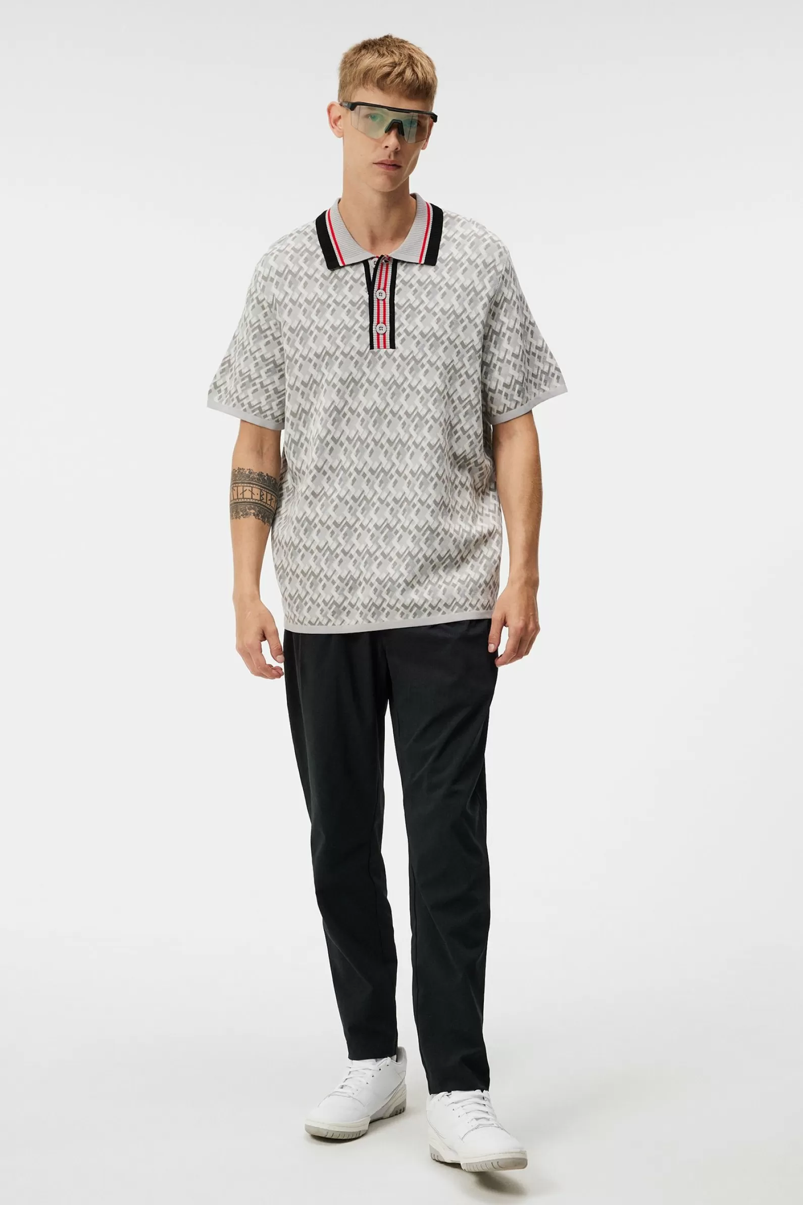 J.Lindeberg Nate Knitted Shirt Jl Micro Bridge Grey*MÄN Polotröjor