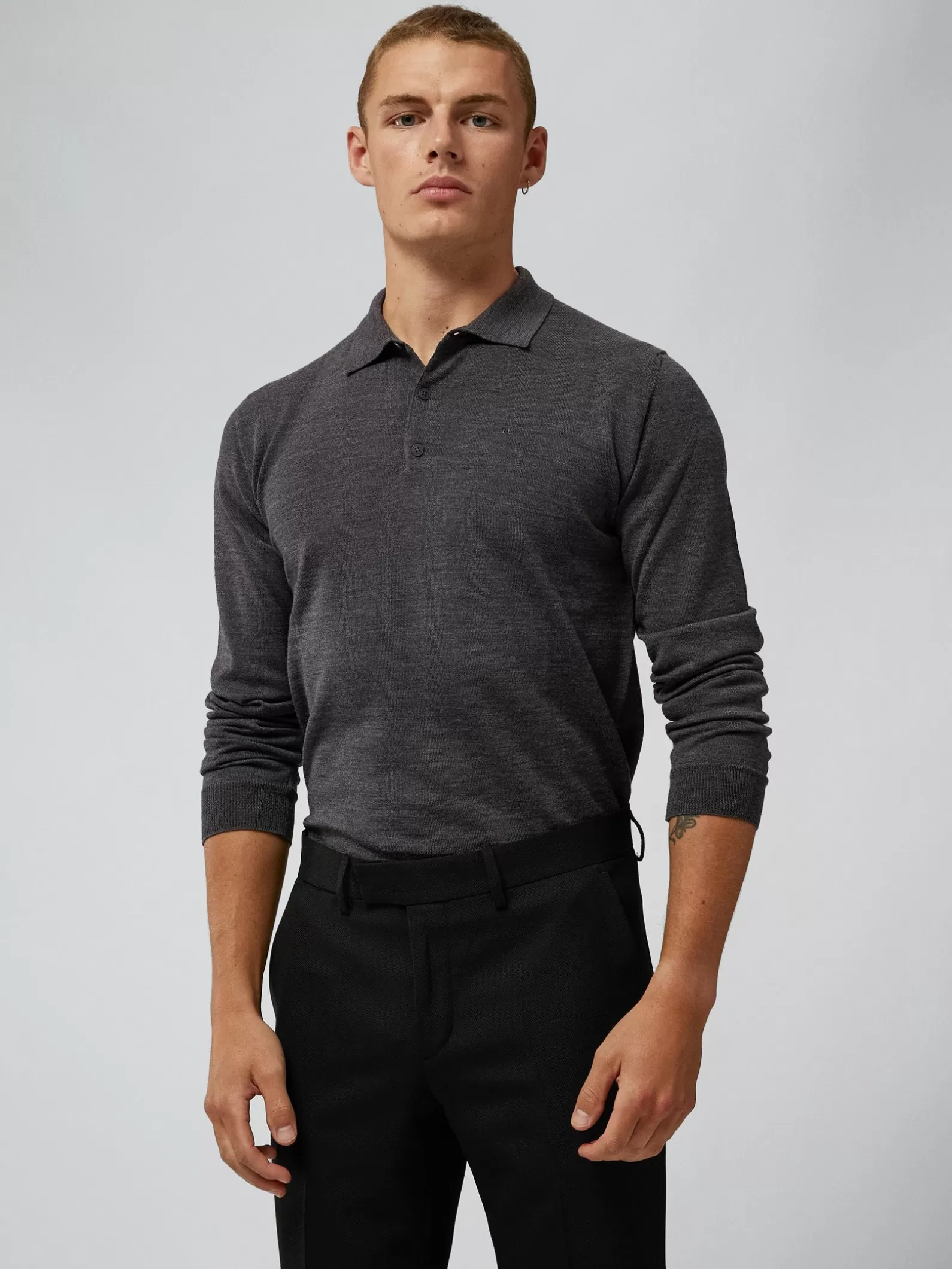 J.Lindeberg Noel Light Merino Polo Shirt Dark Grey Melange*MÄN Stickat