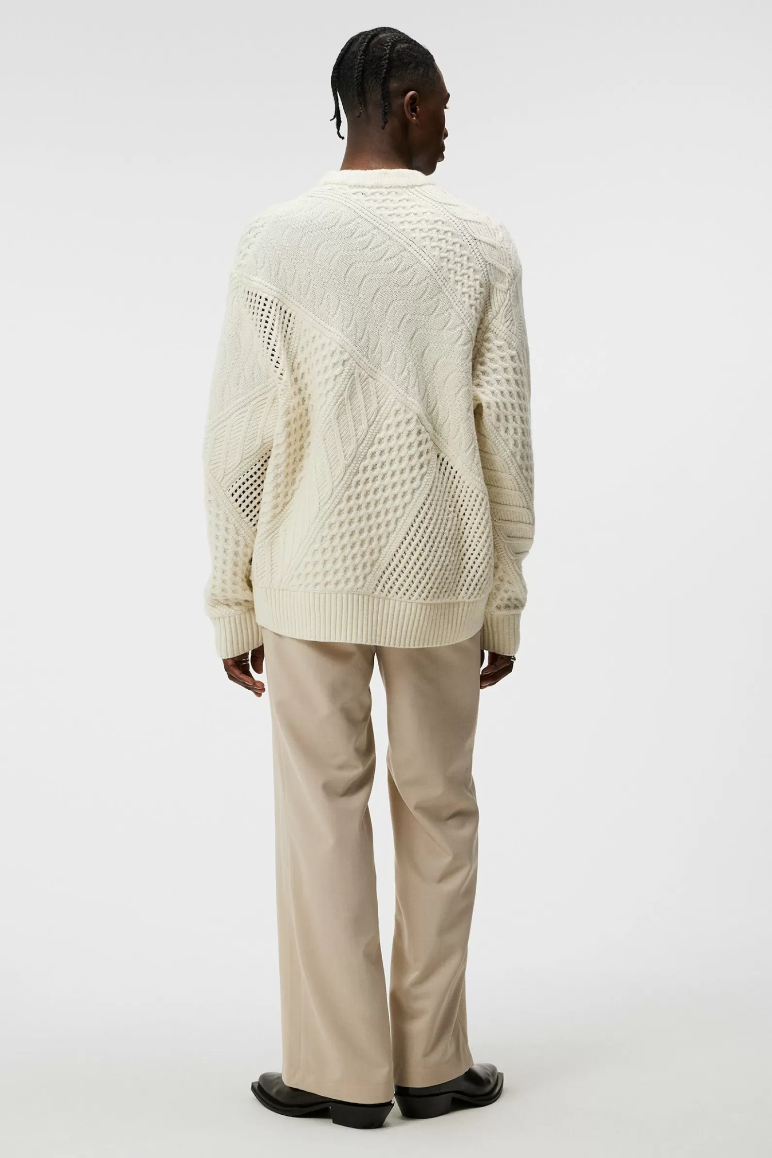 J.Lindeberg Savio Cable Knit Mock Neck Cloud White*MÄN Stickat