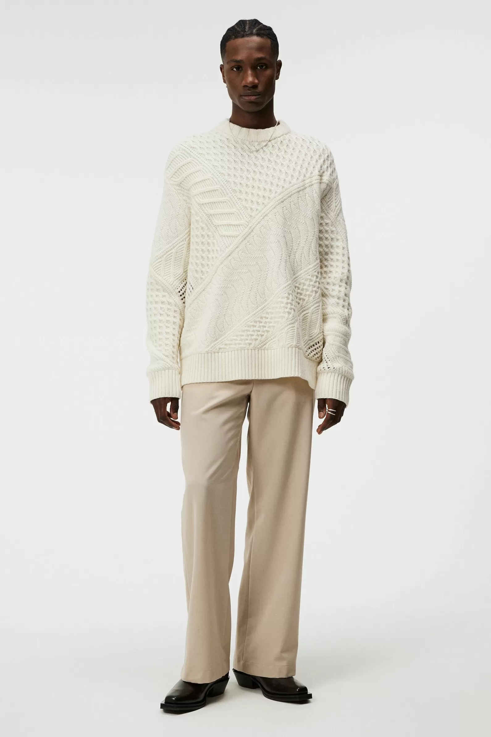 J.Lindeberg Savio Cable Knit Mock Neck Cloud White*MÄN Stickat