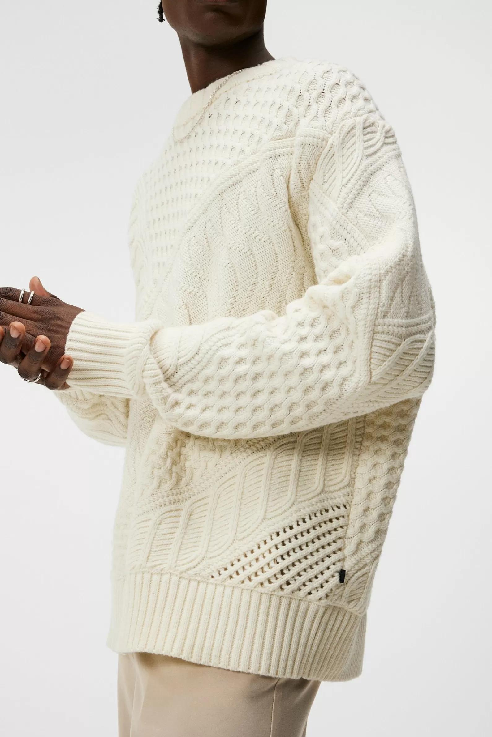 J.Lindeberg Savio Cable Knit Mock Neck Cloud White*MÄN Stickat