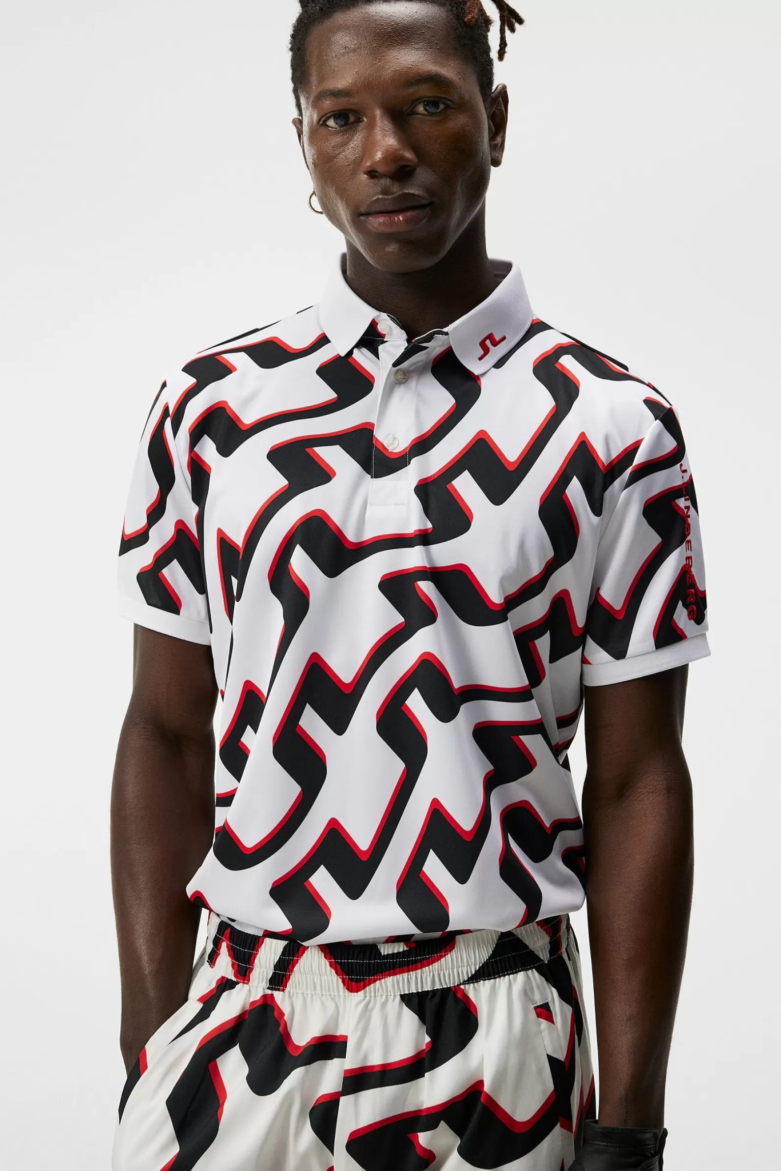 J.Lindeberg Tour Tech Reg Fit Print Polo Bridge Wave White*MÄN Polotröjor