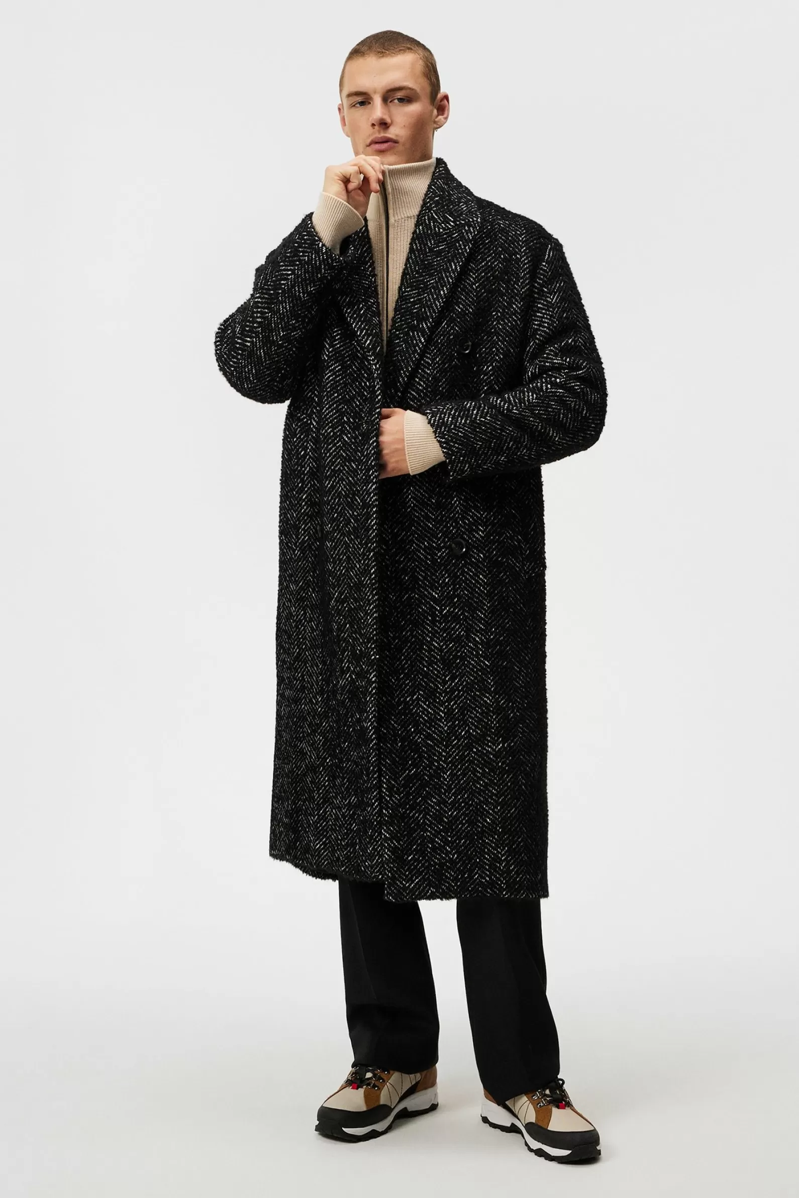 J.Lindeberg Willy Herringbone Coat Black Melange*MÄN Jackor | Rockar